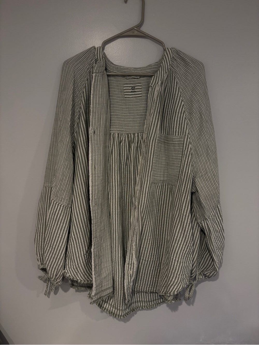 Aerie Striped Button-Front Shirt in Green and White